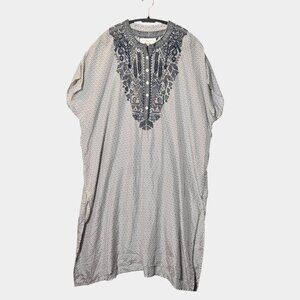 Johnny Was Biya Silk Embroidered Kaftan Dress Gray Ivory S Boho Resortwear